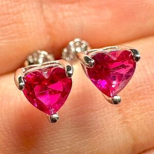 Gorgeous Ruby Heart Stud Earrings | 5 mm 925 Sterling Silver Rhodium Plated CZ